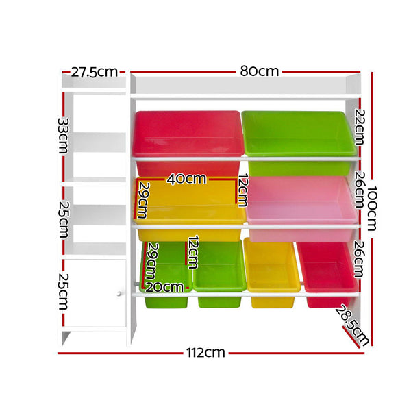 Keezi Kids Toy Box 8 Bins Bookshelf Storage Rack Organiser Display Toy Boxes