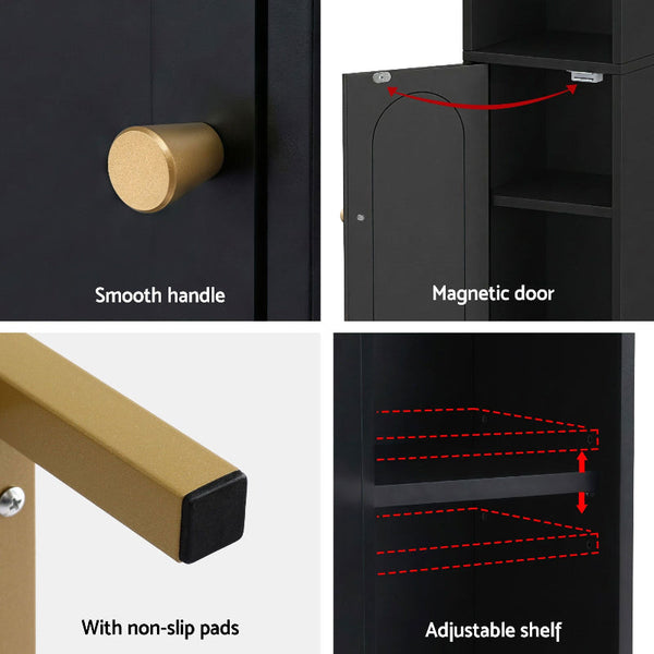 Artiss 2X Slim Bathroom Storage Cabinet Organizer Black 20X20x84cm Bathroom Cabinets