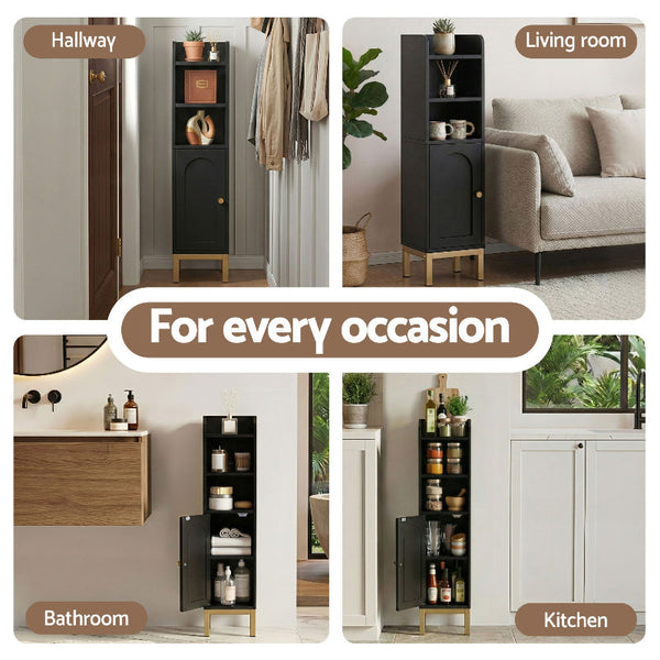 Artiss 2X Slim Bathroom Storage Cabinet Organizer Black 20X20x84cm Bathroom Cabinets