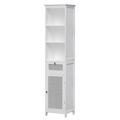 Artiss Bathroom Cabinet Storage 161Cm White Rattan Tallboy Toilet Cupboard Bathroom Cabinets