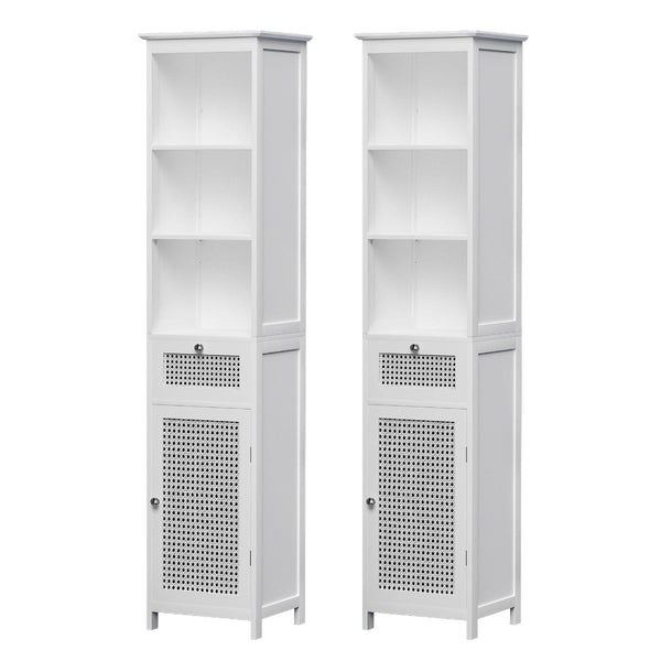 Artiss White Rattan Bathroom Storage Cabinet 161Cm Bathroom Cabinets