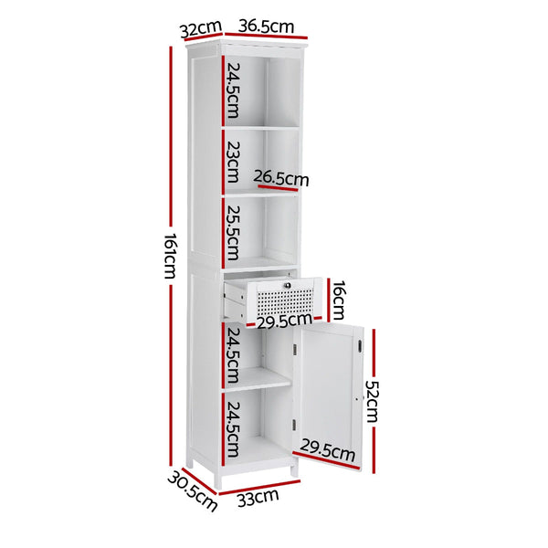 Artiss White Rattan Bathroom Storage Cabinet 161Cm Bathroom Cabinets