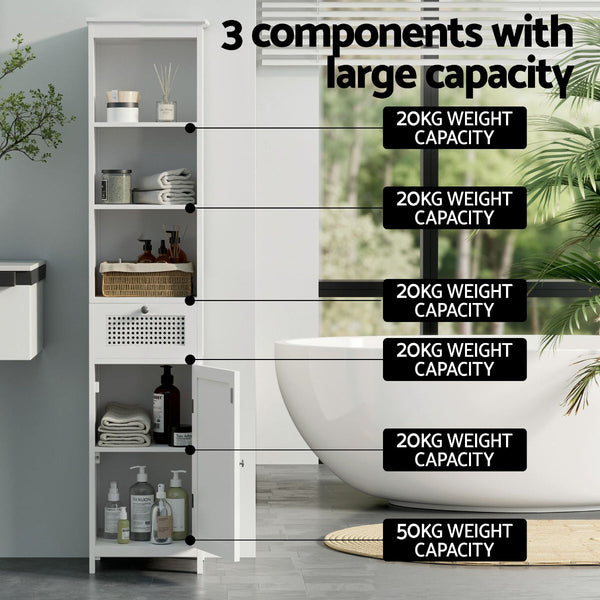 Artiss White Rattan Bathroom Storage Cabinet 161Cm Bathroom Cabinets
