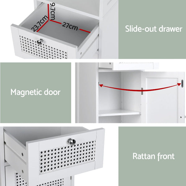 Artiss White Rattan Bathroom Storage Cabinet 161Cm Bathroom Cabinets