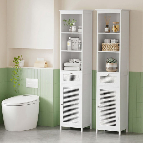 Artiss White Rattan Bathroom Storage Cabinet 161Cm Bathroom Cabinets
