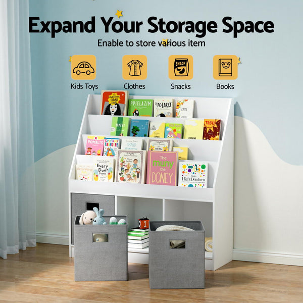 Keezi Kids Bookshelf 4 Tiers Magazine Rack Toy Box Organiser Storage Display Shelf Kids Bookshelves