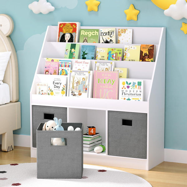 Keezi Kids Bookshelf 4 Tiers Magazine Rack Toy Box Organiser Storage Display Shelf Kids Bookshelves