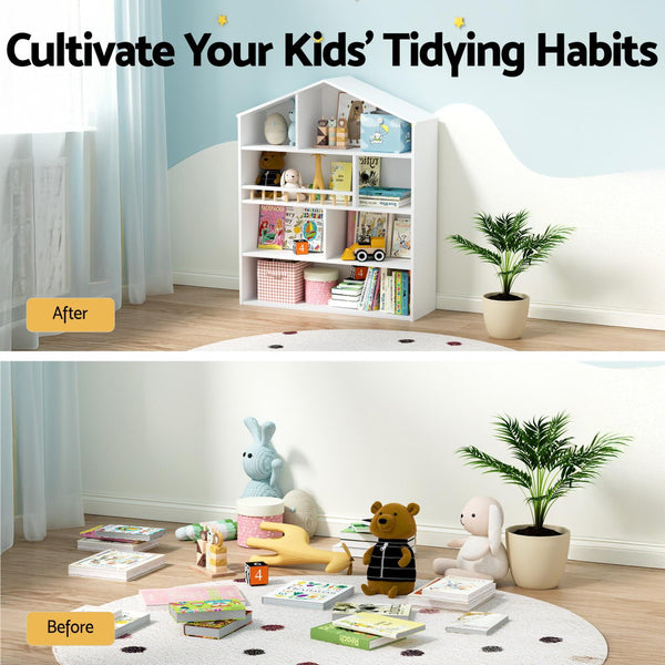 Keezi 4 Tiers Kids Bookshelf Wooden Bookcase Display Storage Organiser Cabinet White Kids Bookshelves