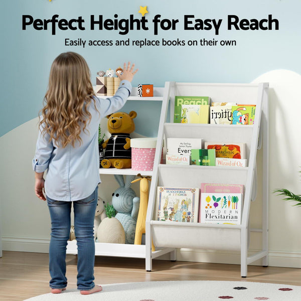 <P>The Keezi 3 Tier Kids Bookshelf Provides Smart Storage Solutions For Children's Spaces, Featuring A Combination Of Open Shelves And Sling Style Boo