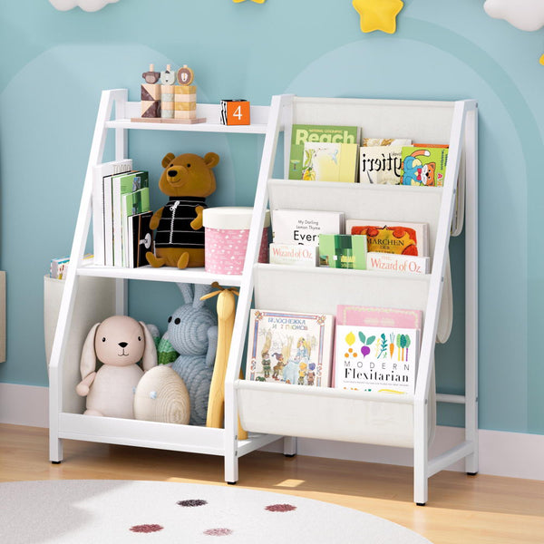 <P>The Keezi 3 Tier Kids Bookshelf Provides Smart Storage Solutions For Children's Spaces, Featuring A Combination Of Open Shelves And Sling Style Boo