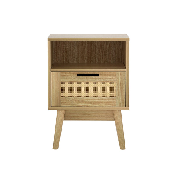 Artiss Rattan Bedside Table 1 Drawer With Shelf Rei Oak Bedside Tables