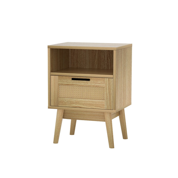 Artiss Rattan Bedside Table 1 Drawer With Shelf Rei Oak Bedside Tables