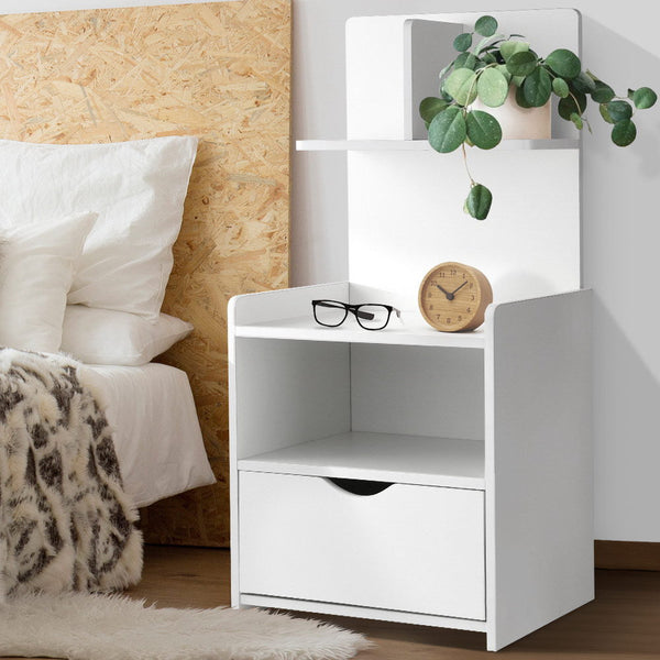 Artiss Bedside Table 1 Drawer With Shelves Evermore White Bedside Tables