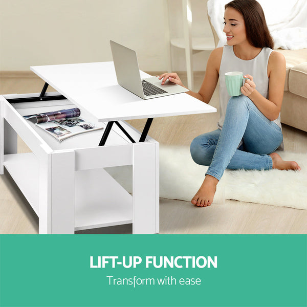 Artiss Coffee Table Lift Top White Coffee Tables