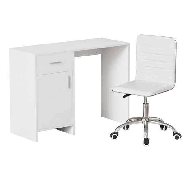 Artiss Computer Desk Office Chair Set Pu Leather Home Study Table 100Cm White Home Office Desks