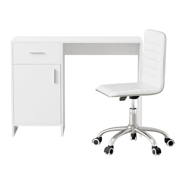 Artiss Computer Desk Office Chair Set Pu Leather Home Study Table 100Cm White Home Office Desks