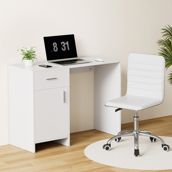 Artiss Computer Desk Office Chair Set Pu Leather Home Study Table 100Cm White Home Office Desks