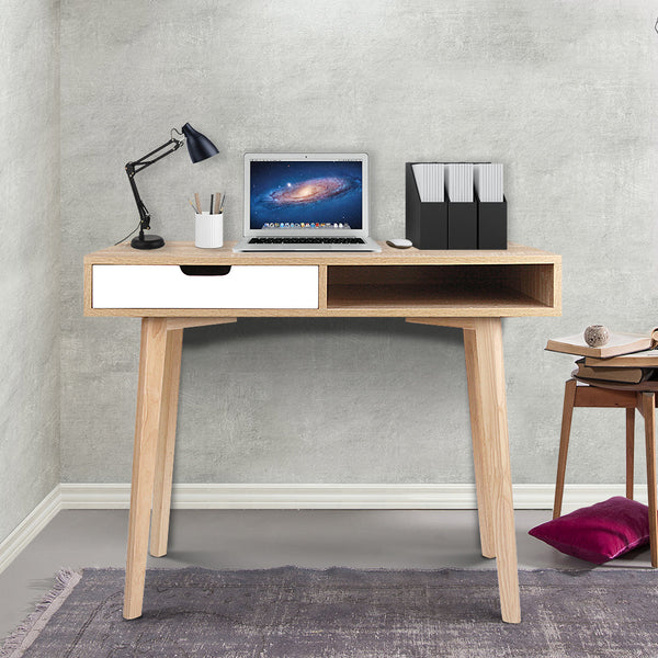Artiss Computer Desk Drawer Cabinet Shelf Oak 90Cm Home Office Desks