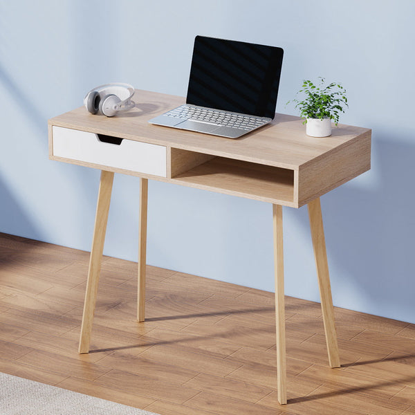 Artiss Computer Desk Drawer Cabinet Shelf Oak 90Cm Home Office Desks