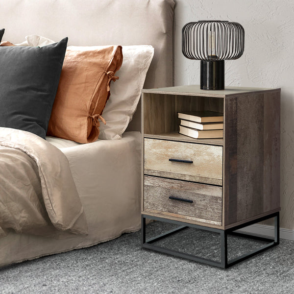 Artiss Bedside Table 2 Drawers With Shelf Badan Bedside Tables