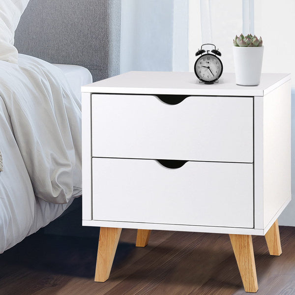 Artiss Bedside Table 2 Drawers Anders White Bedside Tables