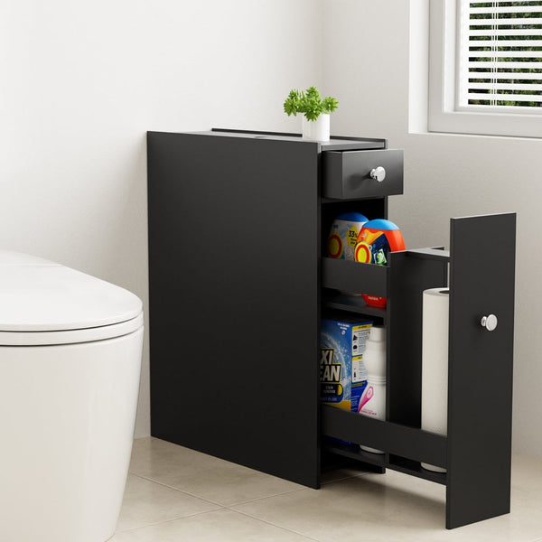 Artiss Bathroom Storage Cabinet Toilet Slim Tissue Box Caddy Holder Side Black Bathroom Cabinets