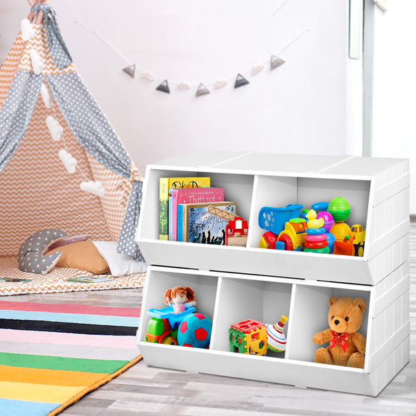 Keezi Kids Toy Box Bookshelf Storage Bookcase Organiser Display Stackable Toy Boxes