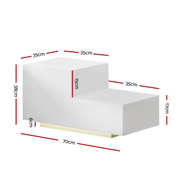 Artiss Led 2 Drawers Remi White Bedside Tables