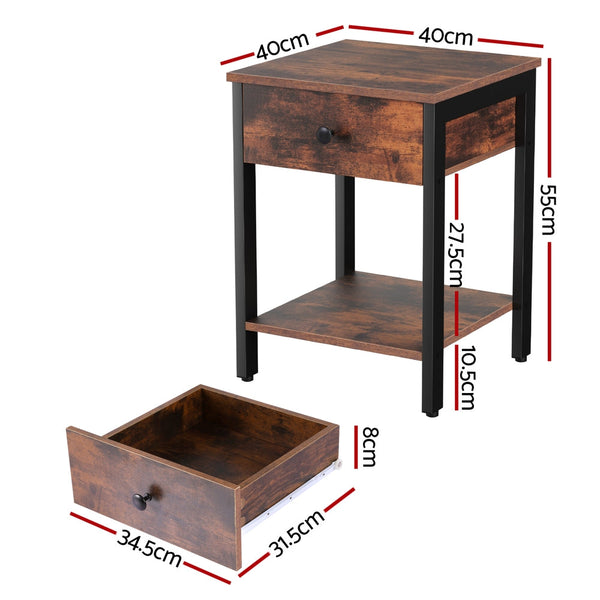 Artiss Bedside Table Nightstand 1 Drawer Shelves Walnut Bedside Tables