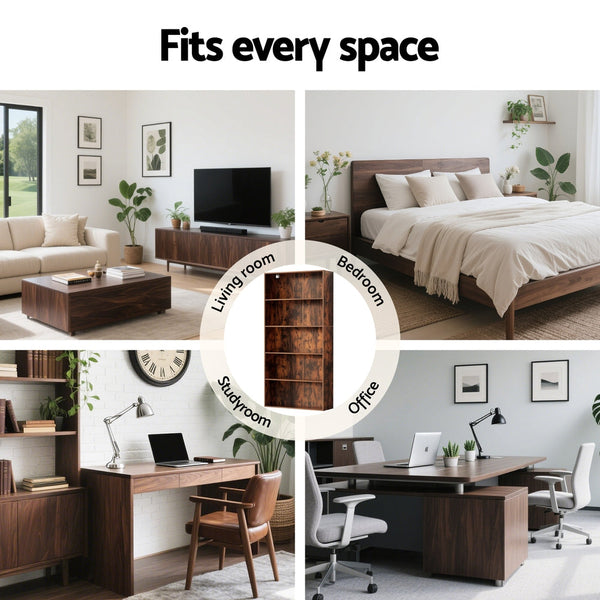 Artiss Bookshelf 5 Tiers Walnut Bookshelves
