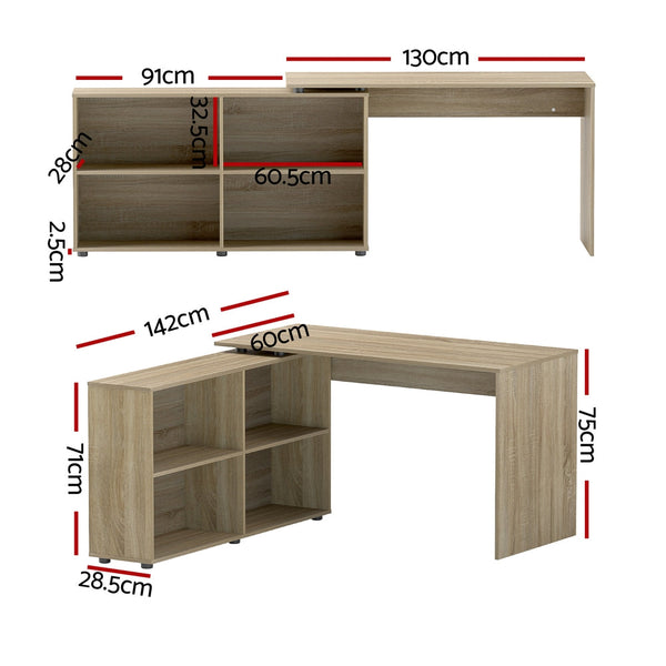 Artiss Computer Desk Bookshelf Oak 130Cm Home Office Desks