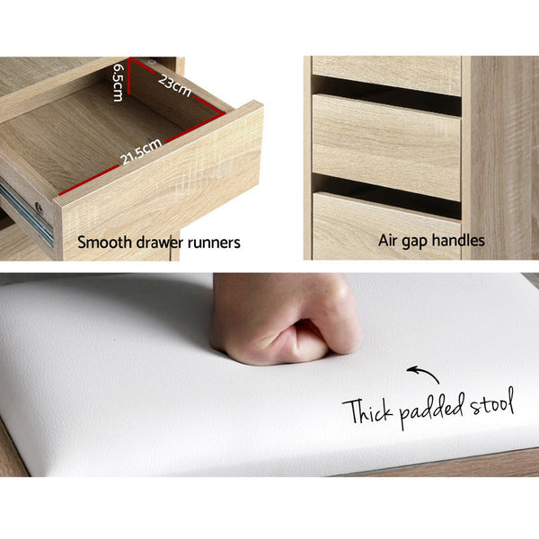 Particle Board Dressing Table With Stool Oak Finish 5 Drawers Home Furniture Dressing Tables