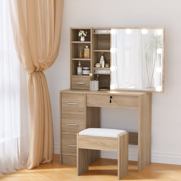 Artiss Dressing Table Set With Stool And Led Bulbs Wooden Furniture Dressing Tables