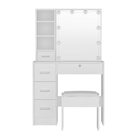 Artiss Dressing Table Set Stool 10 Led Bulbs White Dylan Dressing Tables