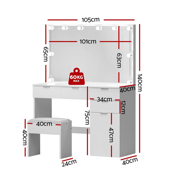 Artiss Dressing Table Set Stool 10 Led Bulbs White Dressing Tables