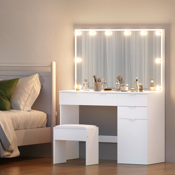 Artiss Dressing Table Set Stool 10 Led Bulbs White Dressing Tables