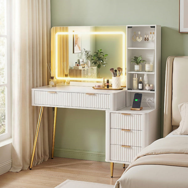 Artiss Led Vanity Dressing Table With Charging Station White Dressing Tables