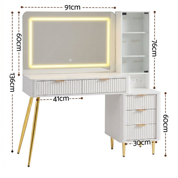Artiss Led Vanity Dressing Table With Charging Station White Dressing Tables