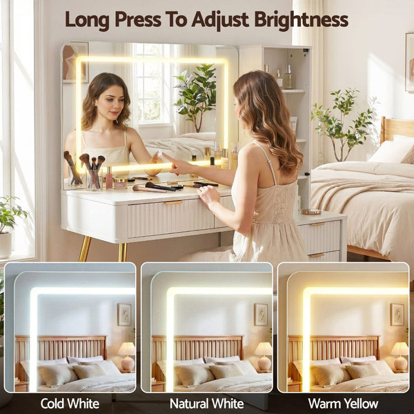 Artiss Led Vanity Dressing Table With Charging Station White Dressing Tables