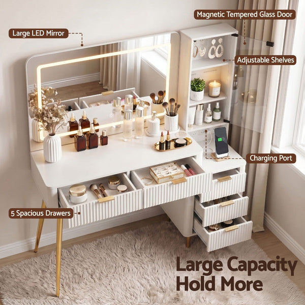 Artiss Led Vanity Dressing Table With Charging Station White Dressing Tables