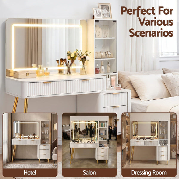 Artiss Led Vanity Dressing Table With Charging Station White Dressing Tables