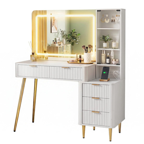 Artiss Led Vanity Dressing Table With Charging Station White Dressing Tables