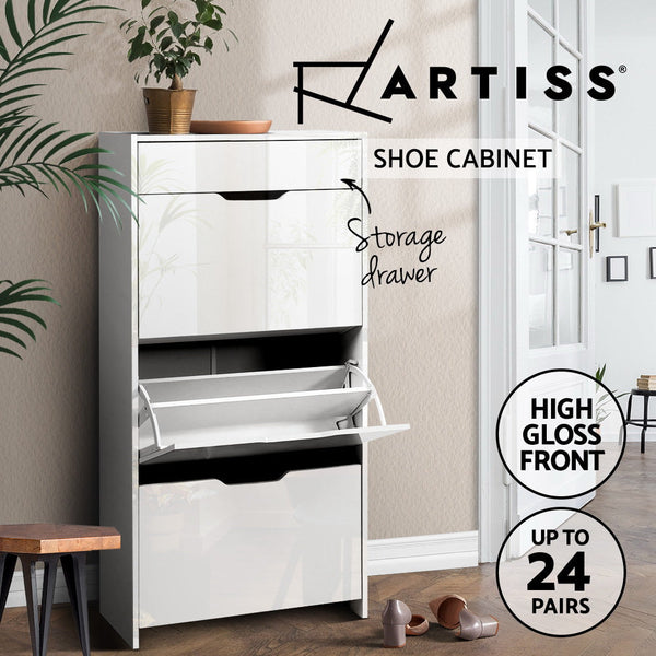 Artiss Shoe Rack Cabinet 24 Pairs White Luna Shoe Racks