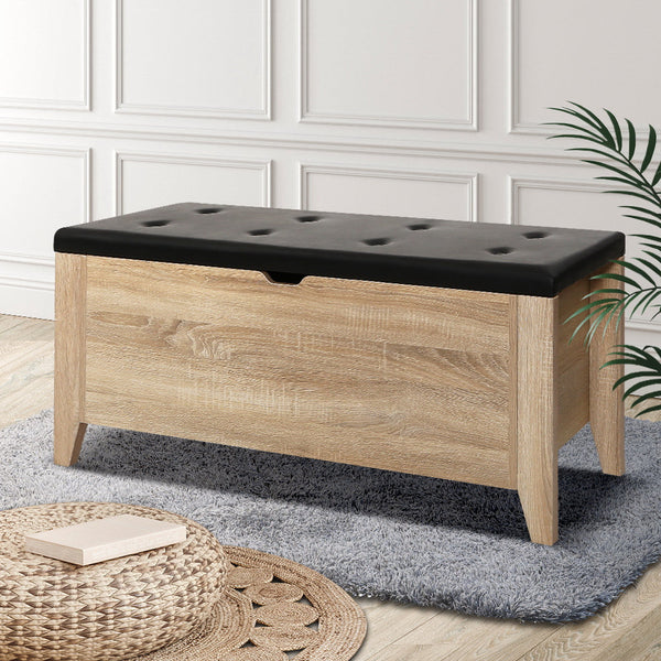 Pu Leather Storage Ottoman With Tufted Seat And Solid Wood Frame Furniture Oak Ottomans Footstools & Poufs
