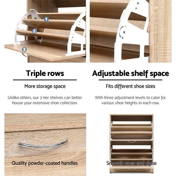 Artiss Shoe Rack Cabinet 24 Pairs 3 Tier Wood Nina Shoe Racks