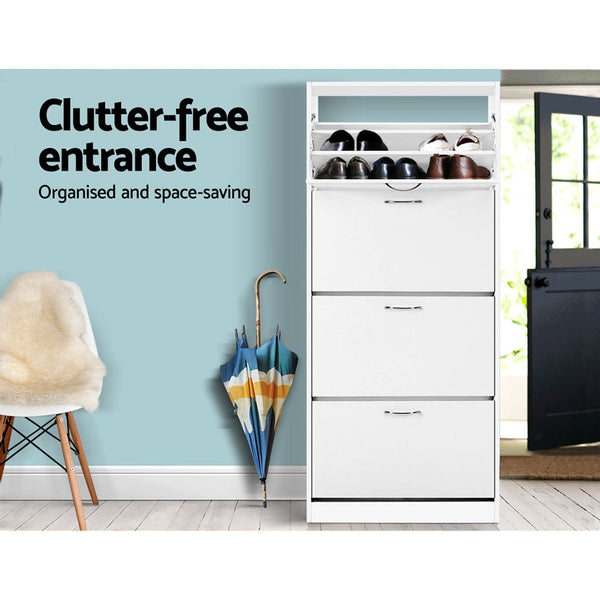 Artiss Shoe Rack Cabinet 60 Pairs 4 Doors White Shoe Racks