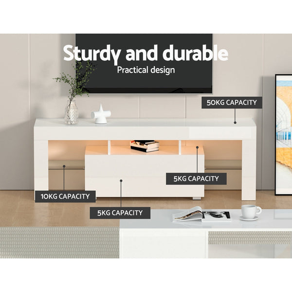 Particle Board Tv Stand With Customisable Led Lighting Entertainment Unit White Tv Stands & Entertainment Units