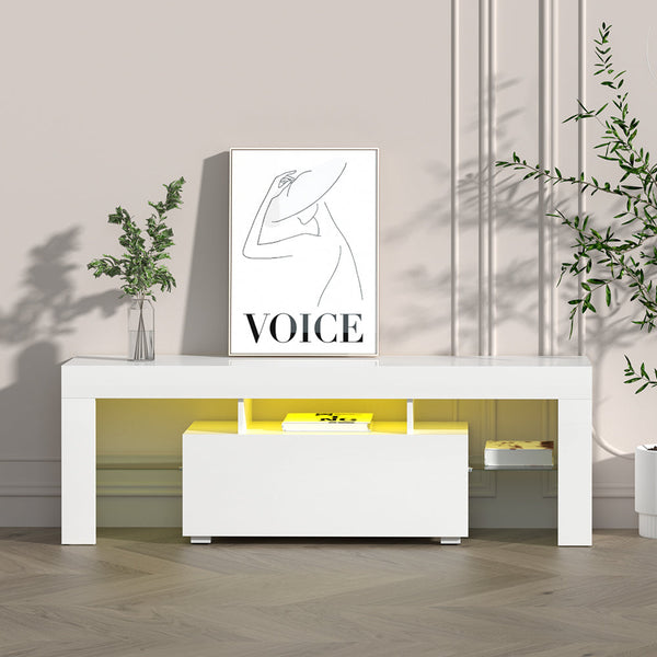 Particle Board Tv Stand With Customisable Led Lighting Entertainment Unit White Tv Stands & Entertainment Units