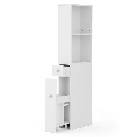 Artiss Bathroom Cabinet Storage Slim Organiser Drawer Toilet Corner 135Cm White Bathroom Cabinets