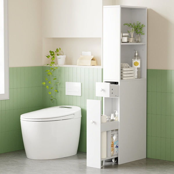 Artiss Bathroom Cabinet Storage Slim Organiser Drawer Toilet Corner 135Cm White Bathroom Cabinets